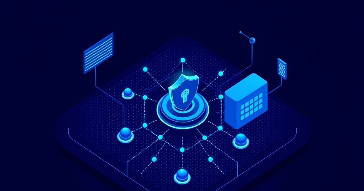 Isometric vector illustration of an AI security hub monitoring threat intelligence for enterprise protection